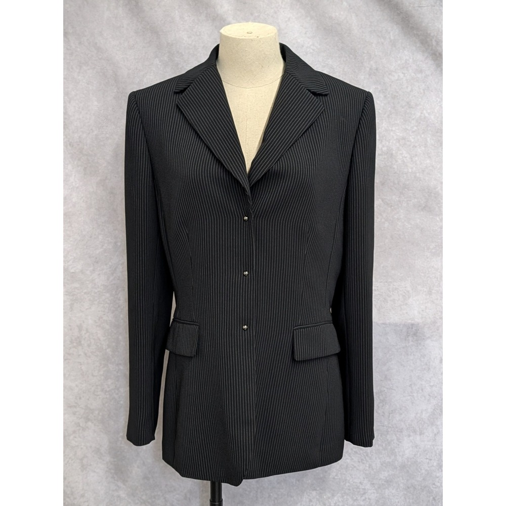 Tahari Arthur S. Levine Womens Black Pinstripe Blazer Jacket Size 10-C227